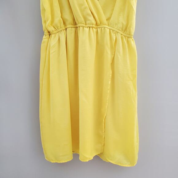 Bisou Bisou Yellow Sleeveless Faux Wrap Summer Dress Size 12 - Picture 4 of 7